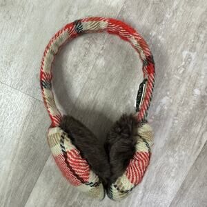 J. Crew Factory Red and Cream Plaid Earmuffs